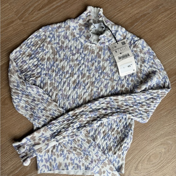 Zara Cream and Blue Cowl Neck Sweater - Picture 1 of 1